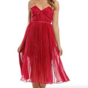 Self-Portrait Midi Pleated Dress with Lace Slip